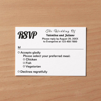 Schwarz-weiße Typografie-Stil-Hochzeit RSVP Karte