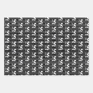 Schwarz-weiße Typografiknummern 25. Geburtstag Geschenkpapier Set