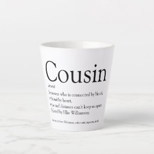 Schwarz-weiße typografische Cousin-Definition  Milchtasse