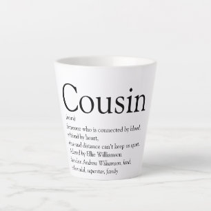 Schwarz-weiße typografische Cousin-Definition Milchtasse