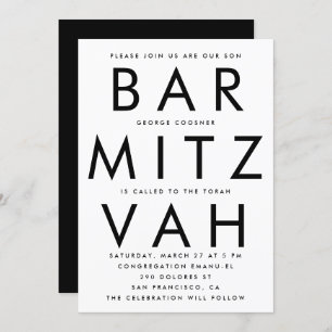 Schwarz-weiße ultramoderne Bar Mitzvah Einladung