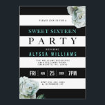 Schwarz-weiße und Aquamarine Rose Sweet 16 Party Einladung<br><div class="desc">Senden Sie Ihre süßen 16 Party Einladungen im Stil mit dieser schwarz-weiß gestreiften und aquamarinen Rose Einladungsvorlage . Alle Elemente der Einladung a sind einstellbar einfach mit der angepassten Funktion.</div>