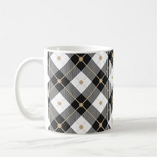 Schwarz-weiße und Gold Buffalo Karierte klassische Kaffeetasse