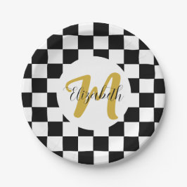 Schwarz-weiße und goldene Eleganästhesie Pappteller