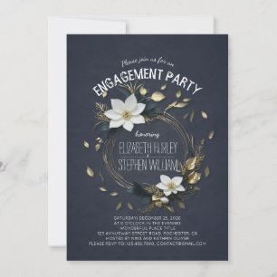 Schwarz-weiße und goldene florale Hochzeitsparty Einladung