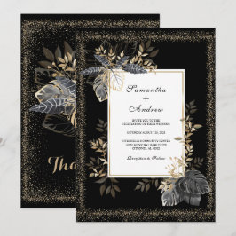Schwarz-weiße und goldene Hochzeit Einladung