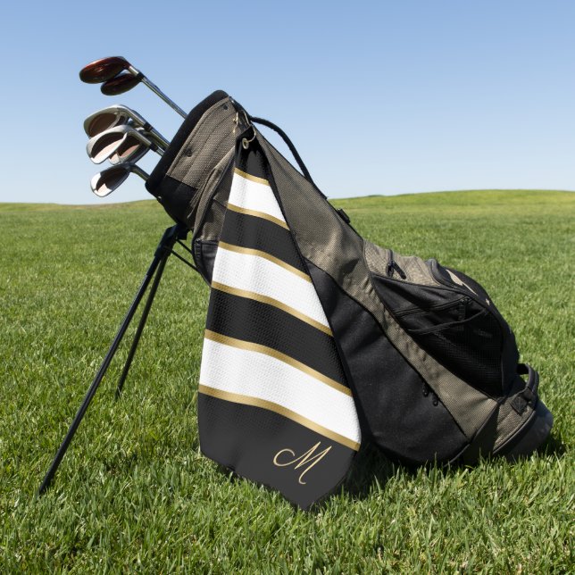 Schwarz-weiße und goldene Streifen Golfhandtuch (Gras)