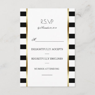 Schwarz-weiße und goldene Streifen Hochzeit Rsvp Karte