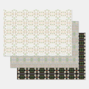 Schwarz-weiße und graue Daisy Floral Gemustert Geschenkpapier Set