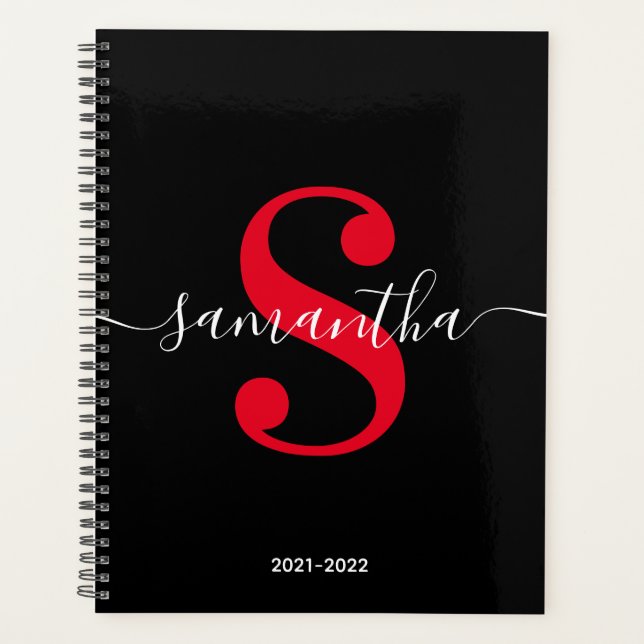 Schwarz-weiße und helle Rot Moderne Monografie Planer (Vorderseite)
