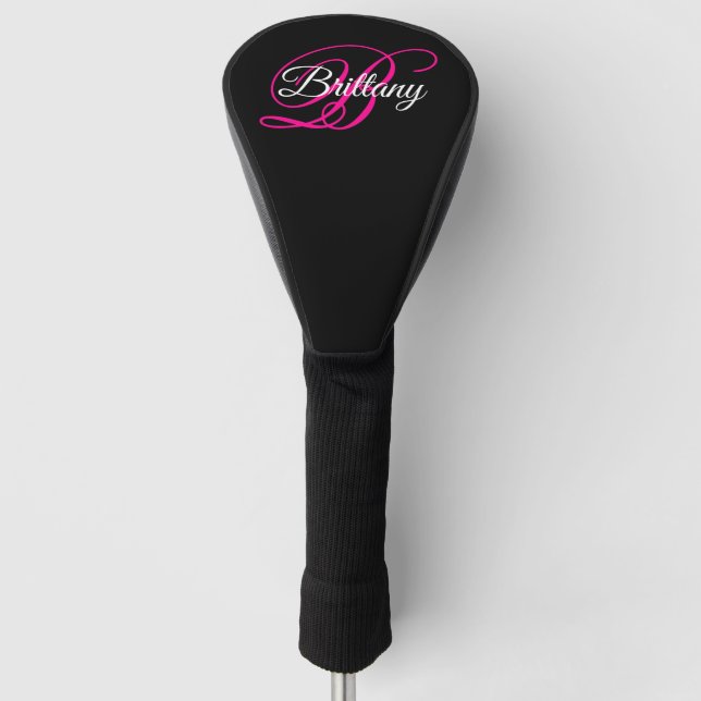 Schwarz-weiße und Hot-Pink-Extravagant-Script-Mono Golf Headcover (Vorderseite)