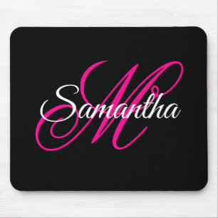 Schwarz-weiße und Hot-Pink-Extravagant-Script-Mono Mousepad