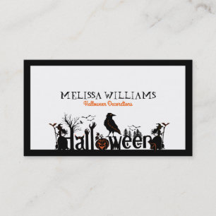 Schwarz-weiße und orangefarbene Halloween-Typograf Visitenkarte