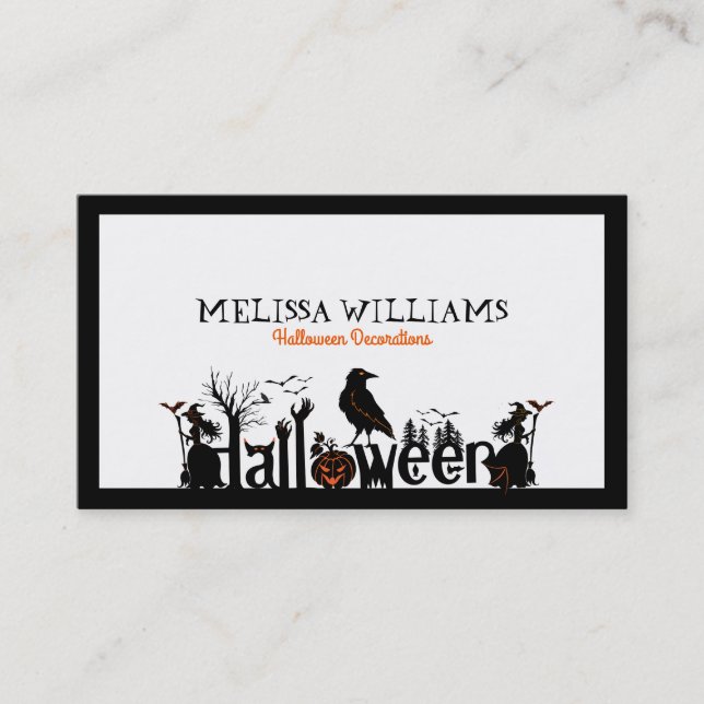 Schwarz-weiße und orangefarbene Halloween-Typograf Visitenkarte (Vorderseite)