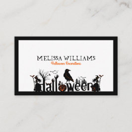 Schwarz-weiße und orangefarbene Halloween-Typograf Visitenkarte