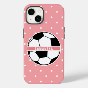 Schwarz-weiße und rosa Girly Sporty-Fußball-Monogr Case-Mate iPhone 14 Hülle