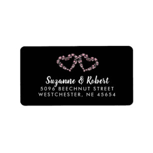 Schwarz-weiße und rosa Herzen Hochzeitadresse Adressaufkleber