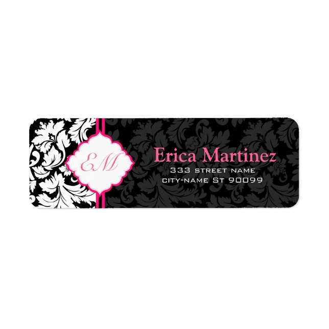 Schwarz-weiße und rosa Vintage BlumenDamaskus 2 (Vorne)