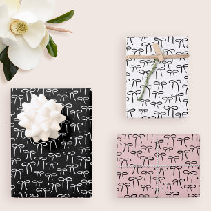 Schwarz-weiße und Rose Einfache Bows Muster Geschenkpapier Set