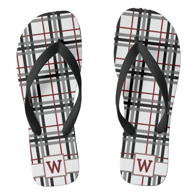 Schwarz-weiße und rote Karierte Flip Flops (Fußbett)