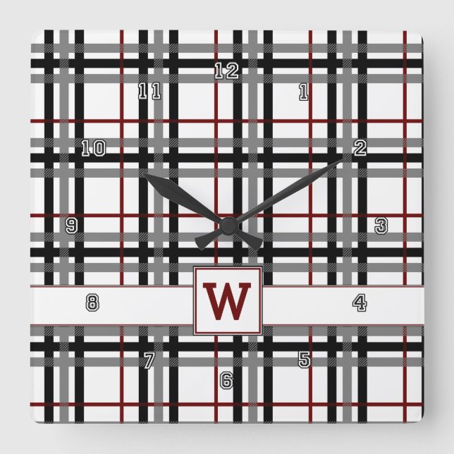 Schwarz-weiße und rote Karierte Uhr (Vorderseite)