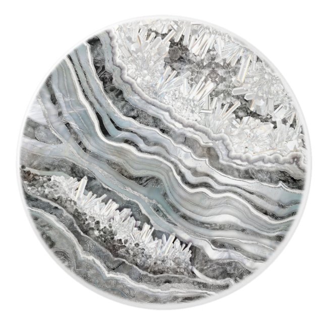 Schwarz-weiße und silberne Geode Digitale Kunst Keramikknauf (Vorderseite)