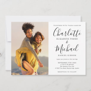 Schwarz-Weiße Unterschriften-Script-Fotos Hochzeit Einladung