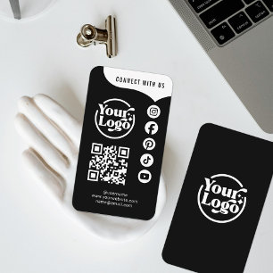 Schwarz-weiße Verbindung mit QR Code 5 Social Medi Visitenkarte