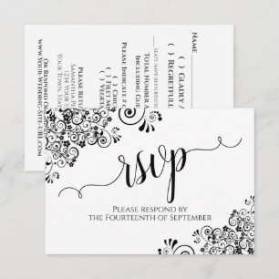 Schwarz-weiße verspielte elegante Kalligrafie-Hoch RSVP Karte