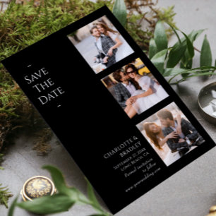 Schwarz Weiße Vier-Foto-Moderne Hochzeit Save The Date