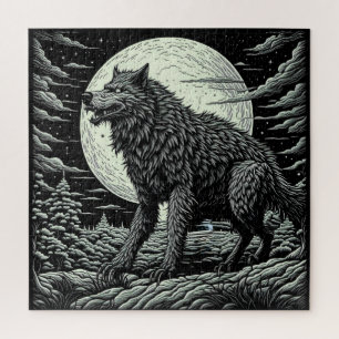 Schwarz-weiße Vintage-Werwolf-Kunst