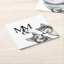 Schwarz-weiße vintage-whimsical-Corgi-Hochzeit