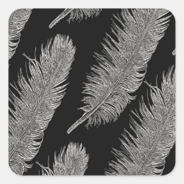 Schwarz-weiße Vogelfeathers Quadratischer Aufkleber