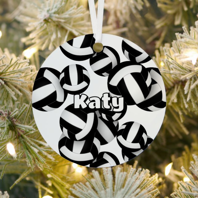 Schwarz-weiße Volleyballs mit Athleten Namensgewäh Ornament Aus Metall (InSitu)
