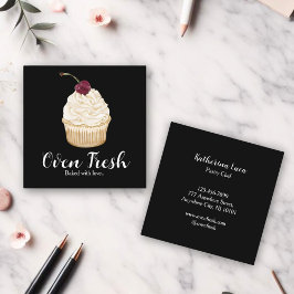 Schwarz-weiße Wasserfarbe Cupcake Bäckerei Quadratische Visitenkarte