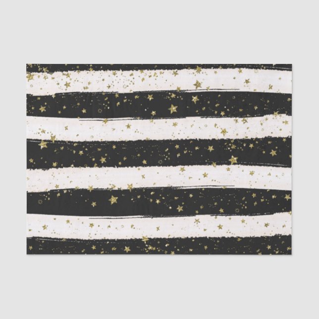 Schwarz-weiße Wasserfarben Streifen Gold Glitzer S Seidenpapier (Vorderseite)
