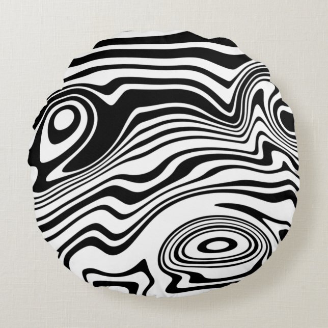Schwarz-weiße Waves Patten Rundkissen - Farbe Rundes Kissen (Vorderseite)