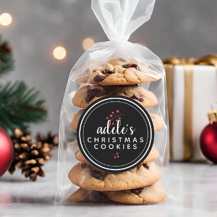 Schwarz-Weiße Weihnachts-Beeren Personalized Runder Aufkleber
