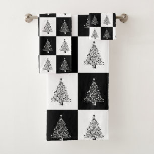 Schwarz-weiße Weihnachtsbaummuster Badhandtuch Set