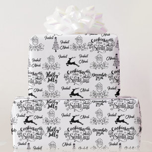 Schwarz-weiße Weihnachtsnamen Geschenkpapier
