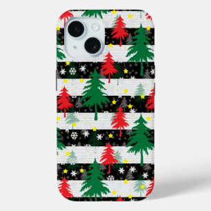 Schwarz-weiße Weihnachtsschnee Streifen Rote Grüne Case-Mate iPhone Hülle