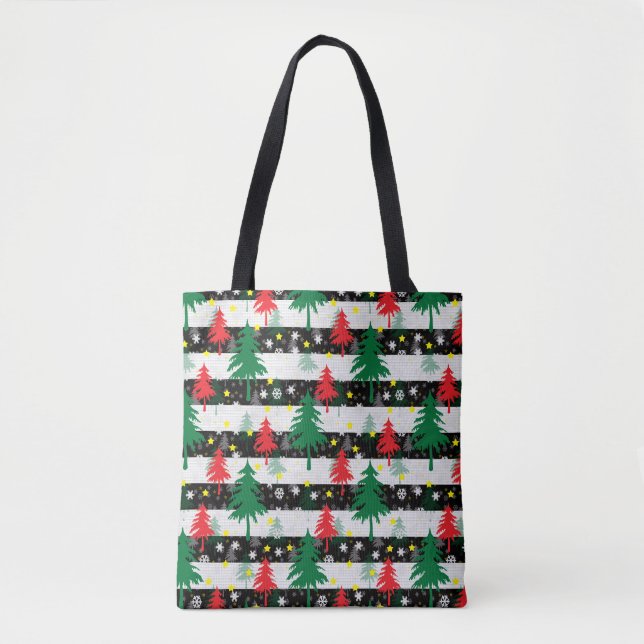 Schwarz-weiße Weihnachtsschnee Streifen Rote Grüne Tasche (Vorderseite)