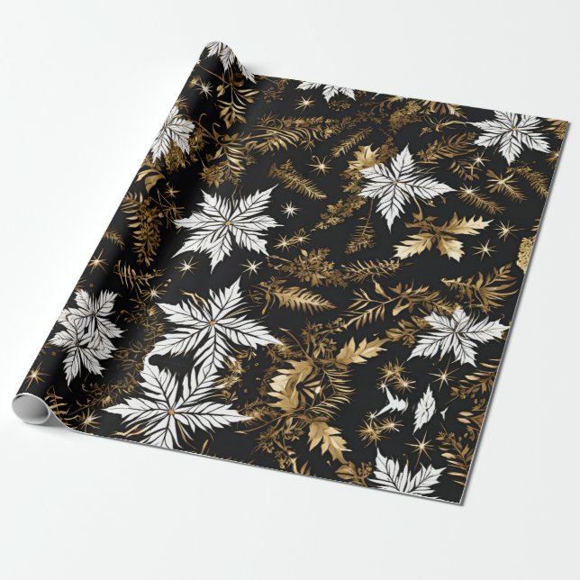 Schwarz-weiße Weihnachtszeit-Blume Geschenkpapier (Ungerollt)