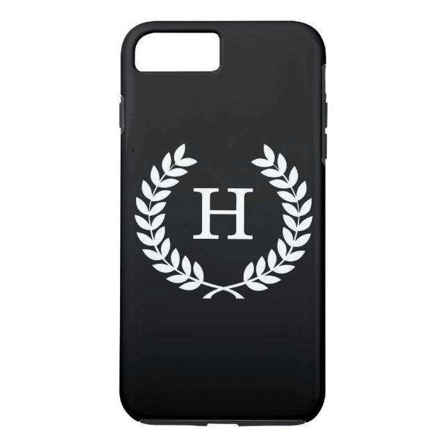 Schwarz-weiße Wheat Laurel Wreath Initial Monogram Case-Mate iPhone Hülle (Rückseite)