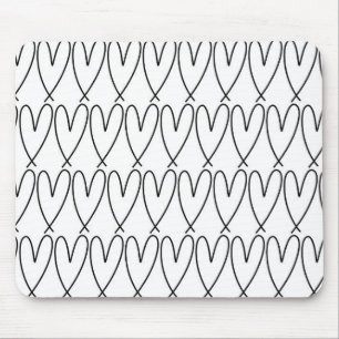 Schwarz-Weiße Whimsical Süße Herzen Mousepad