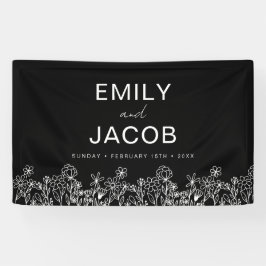 Schwarz-weiße Wildblume Boho Hochzeit im Blut Banner