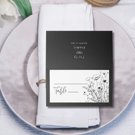 Schwarz-weiße Wildblume Floral Minimal kühl klassi Platzkarte