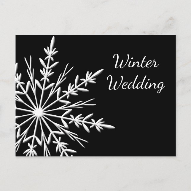 Schwarz-weiße Winterhochzeit mit Schneeflocken Sav Ankündigungspostkarte (Vorderseite)