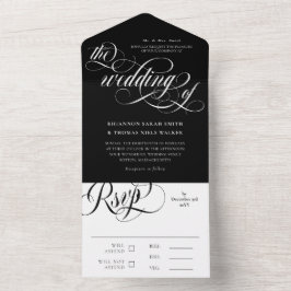 Schwarz-weiße Wirbel Hochzeit All In One Einladung