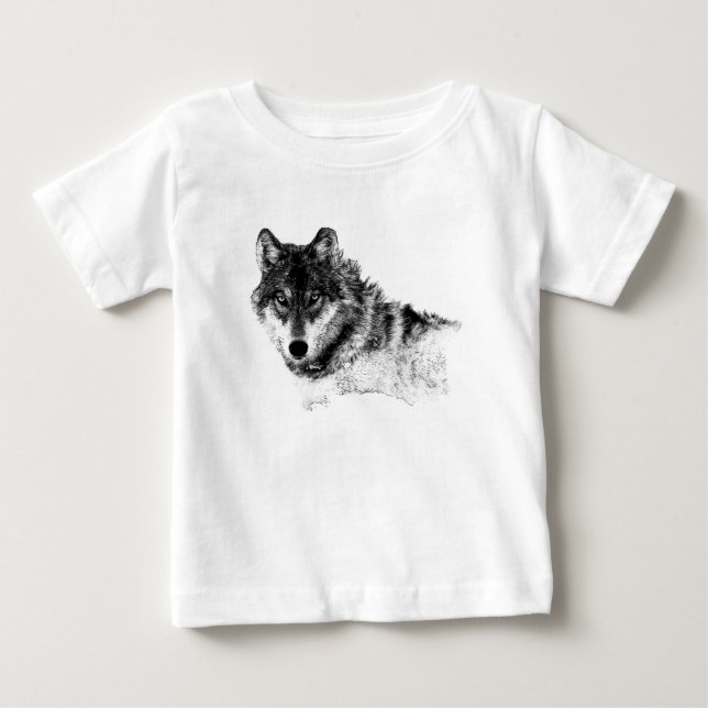 Schwarz-weiße Wolf-Augen Baby T-shirt (Vorderseite)